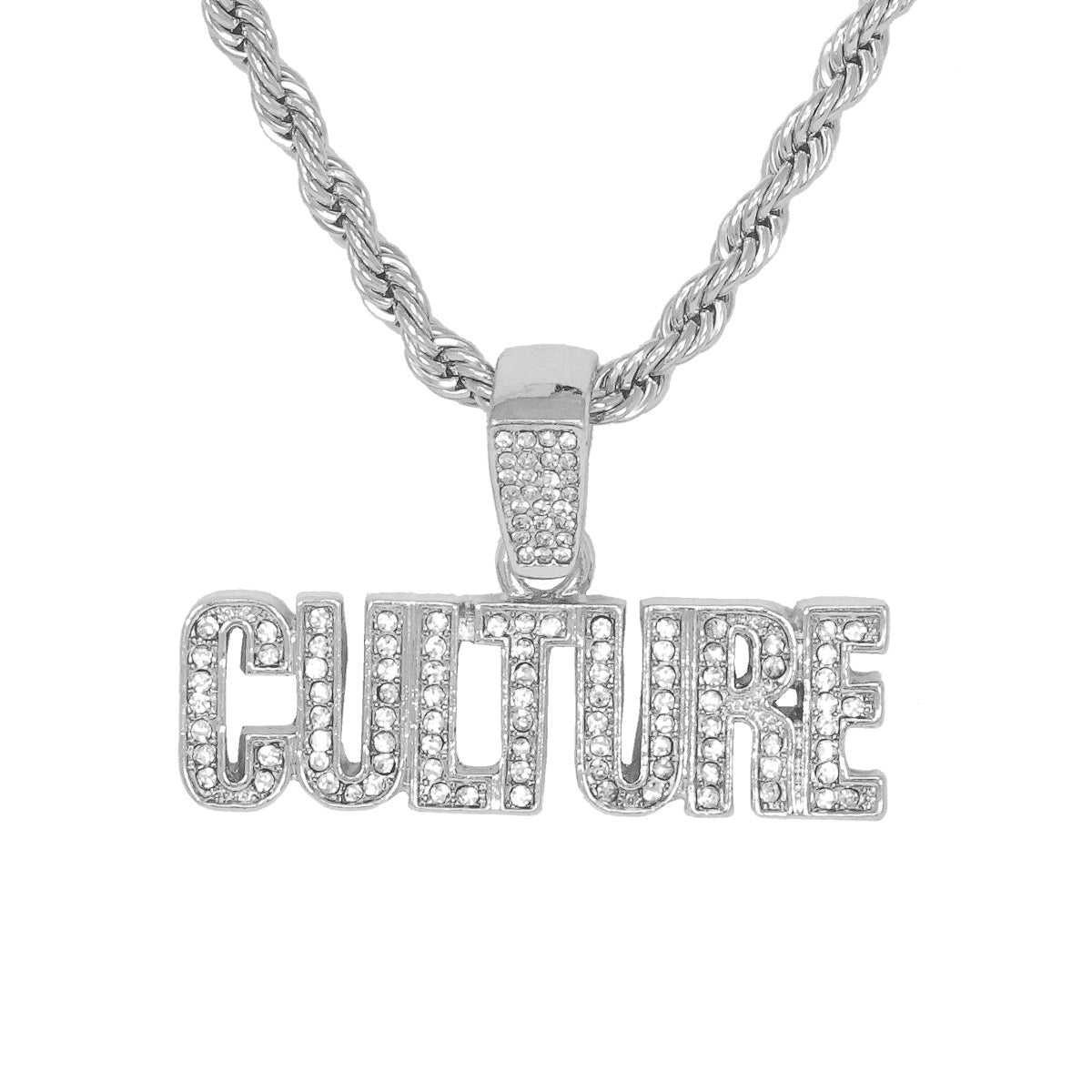 Iced Medium Culture Pendant with 4mm Rope Chain 24" - HC-1273*