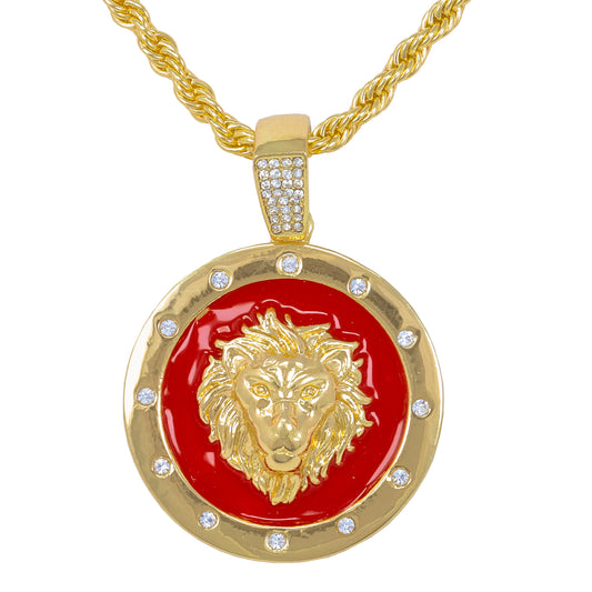 Iced Medium Lion Pendant with 4mm Rope Chain 24" - HC-1275