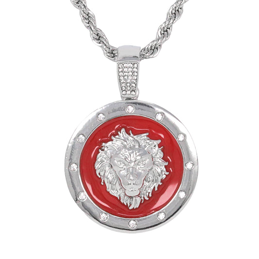 Iced Medium Lion Pendant with 4mm Rope Chain 24" - HC-1275
