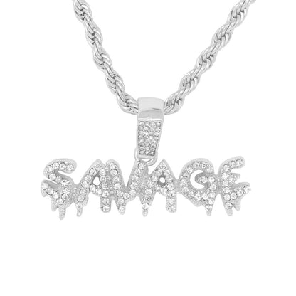 Iced Medium Savage Pendant with 4mm Rope Chain 24" - HC-1277