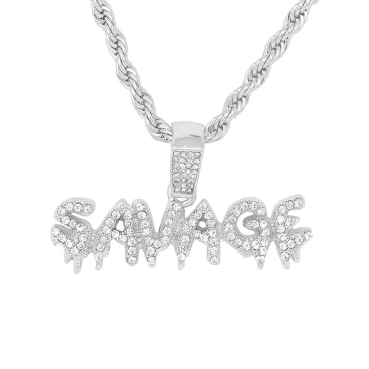 Iced Medium Savage Pendant with 4mm Rope Chain 24" - HC-1277