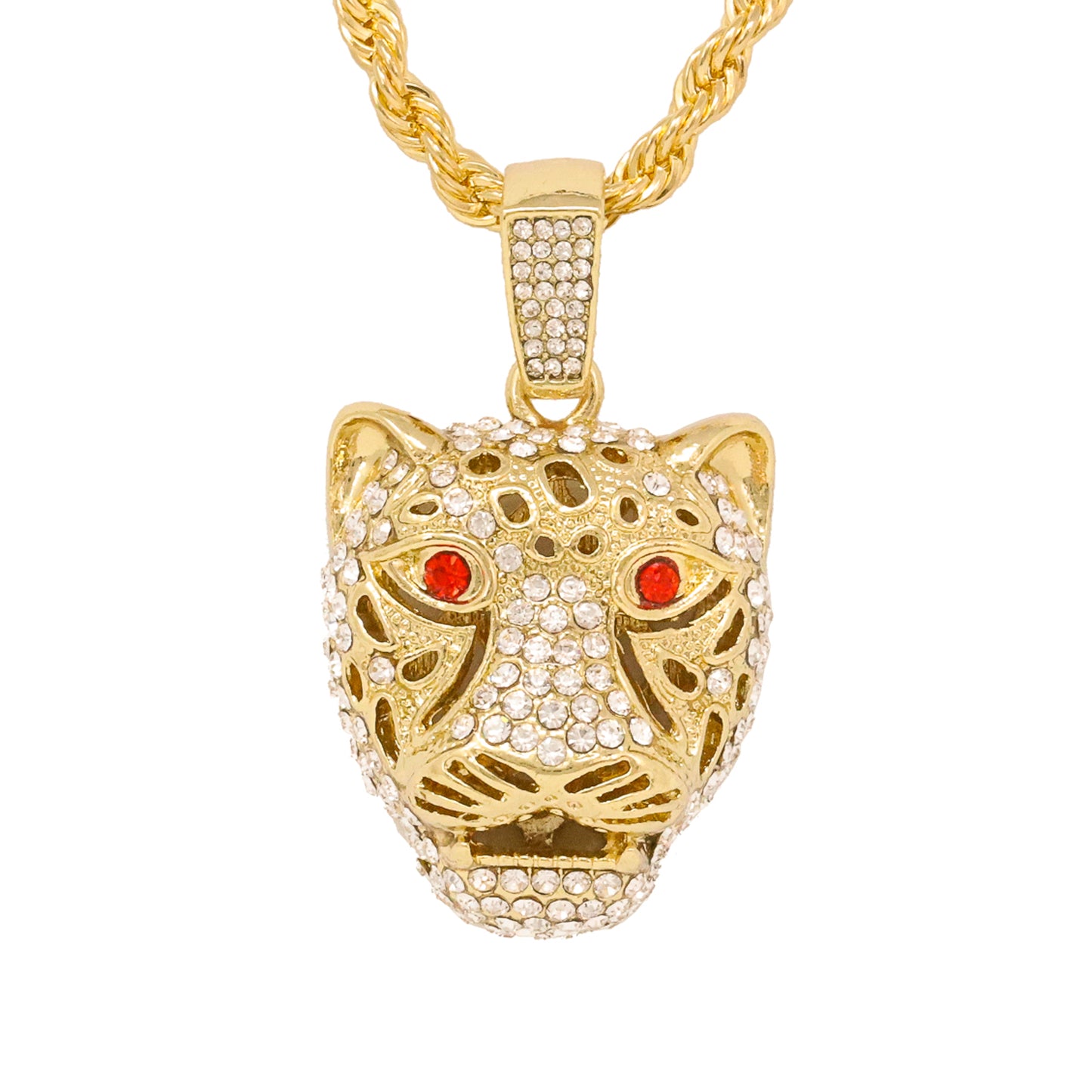 Iced Medium Cheetah Pendant with 4mm Rope Chain 24" - HC-1278