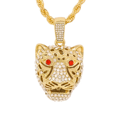Iced Medium Cheetah Pendant with 4mm Rope Chain 24" - HC-1278