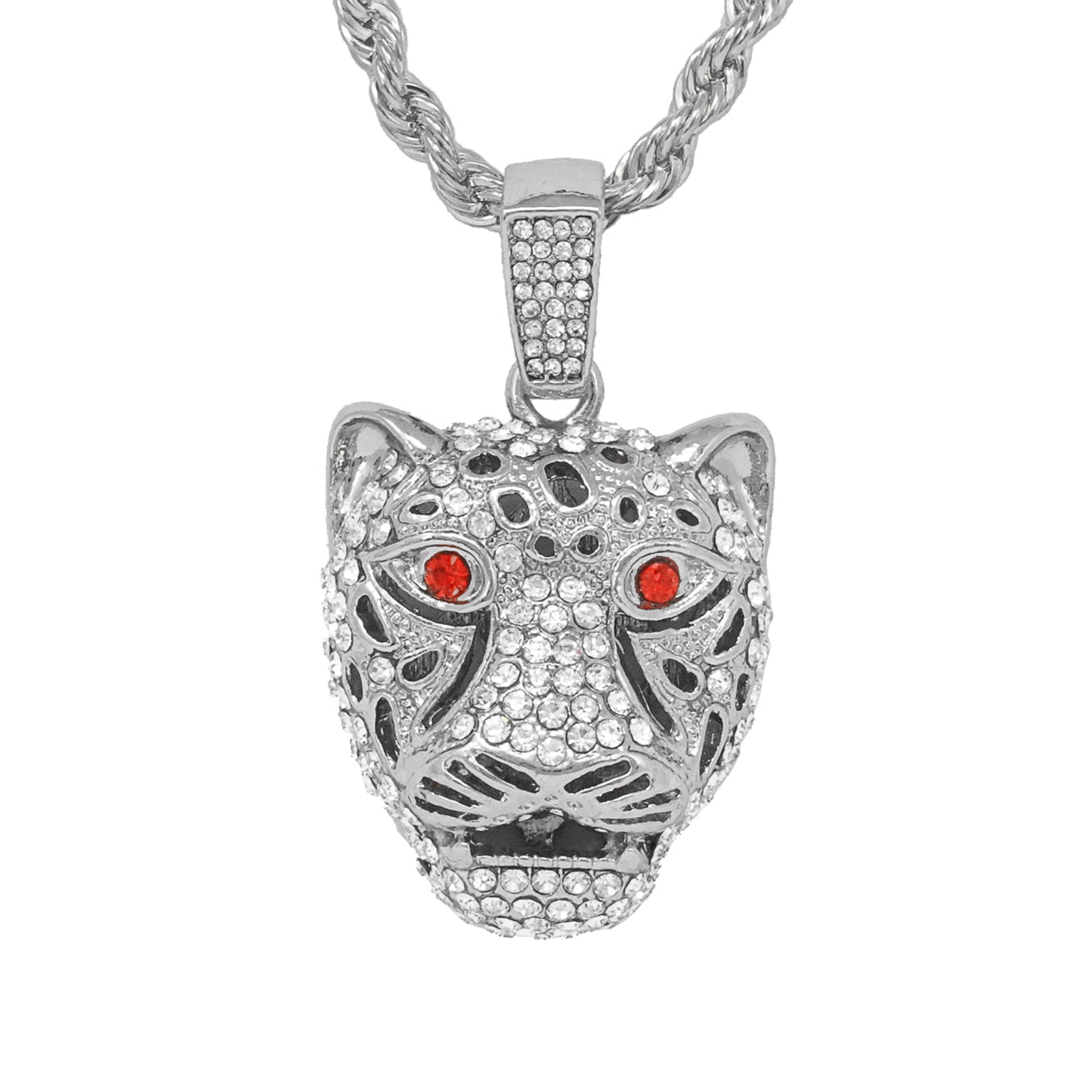 Iced Medium Cheetah Pendant with 4mm Rope Chain 24" - HC-1278