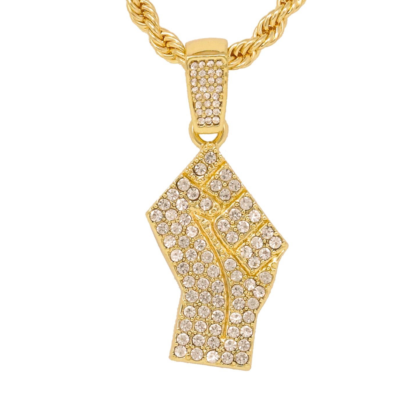 Iced Medium Fist Pendant with 4mm Rope Chain 24" - HC-1280*