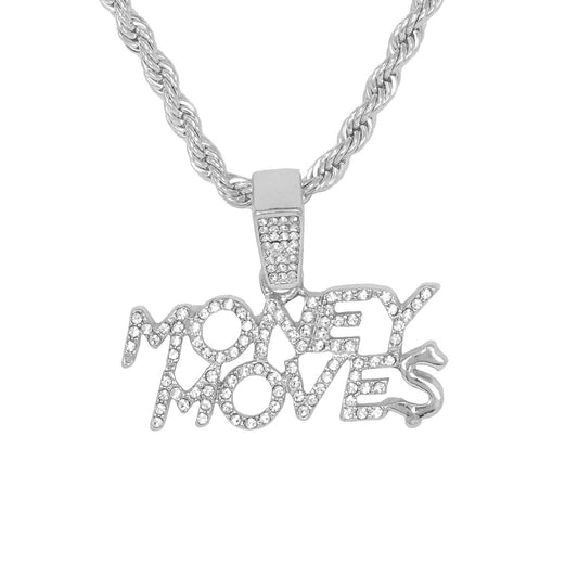 Iced Medium Money Moves Pendant with 4mm Rope Chain 24" - HC-1283*