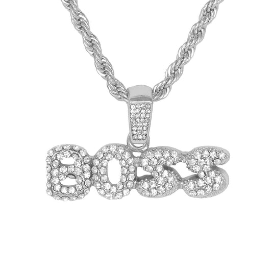 Iced Medium Boss Pendant with 4mm Rope Chain 24" - HC-1284