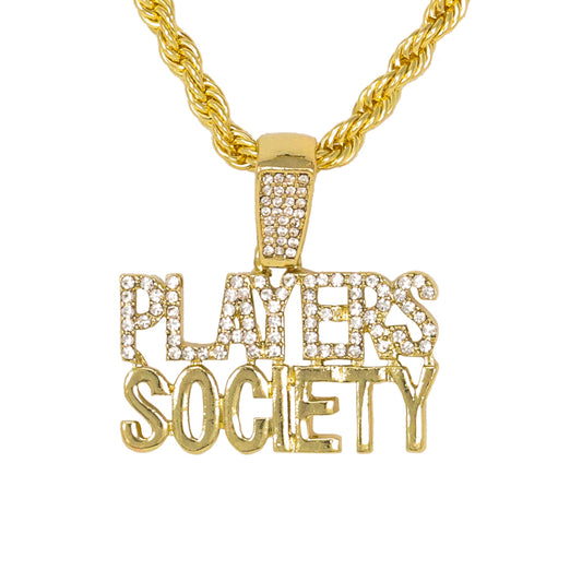 Iced Medium Players Society Pendant with 4mm Rope Chain 24" - HC-1285*