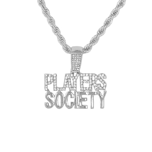 Iced Medium Players Society Pendant with 4mm Rope Chain 24" - HC-1285*
