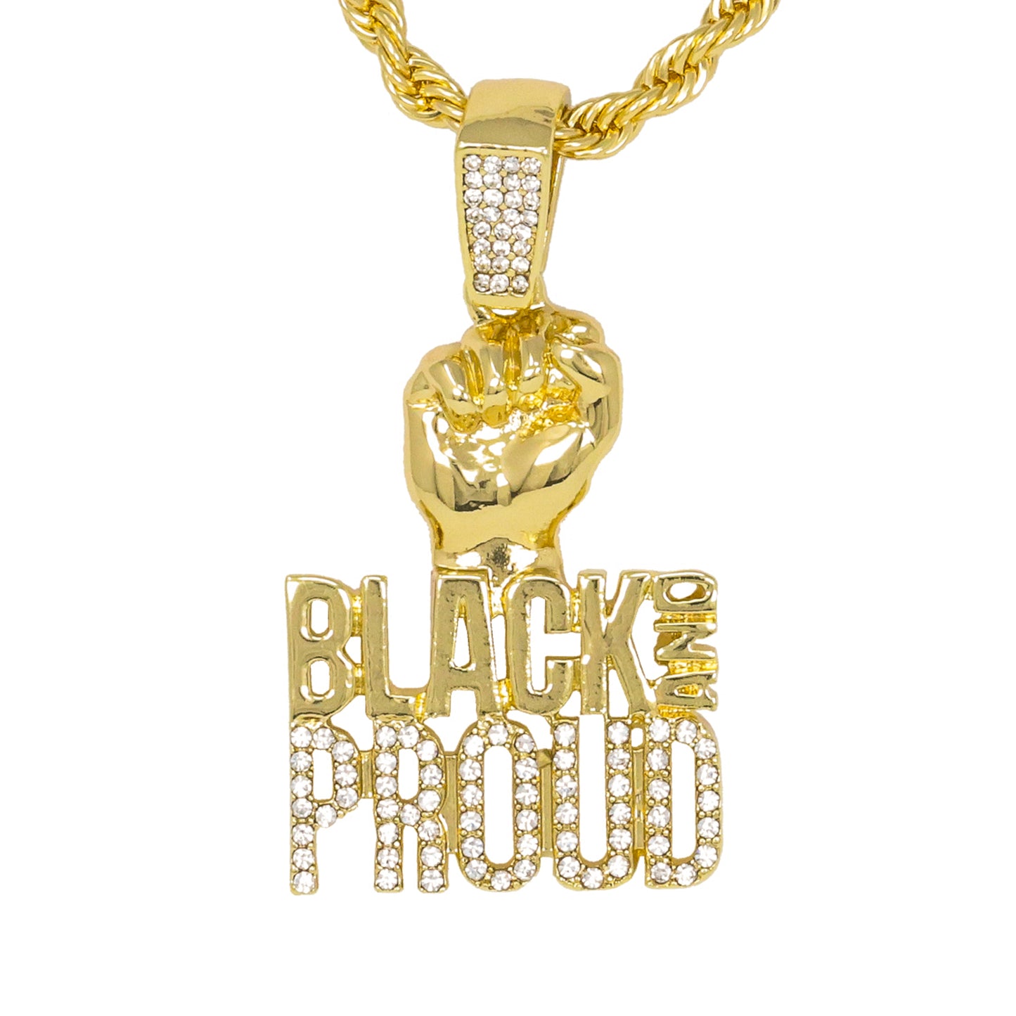 Iced Medium Black & Proud Pendant with 4mm Rope Chain 24" - HC-1287*