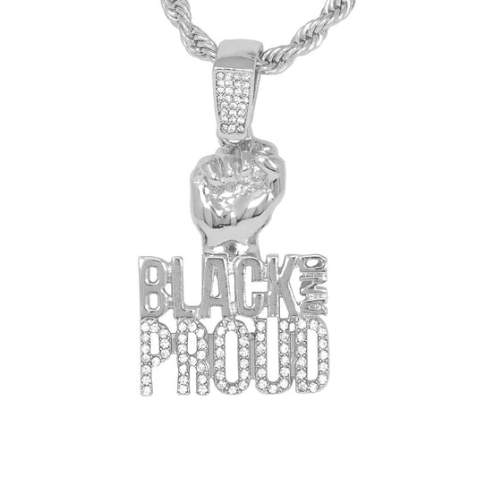 Iced Medium Black & Proud Pendant with 4mm Rope Chain 24" - HC-1287*
