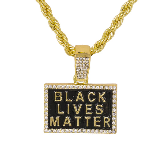 Iced Medium Blm Pendant with 4mm Rope Chain 24" - HC-1289
