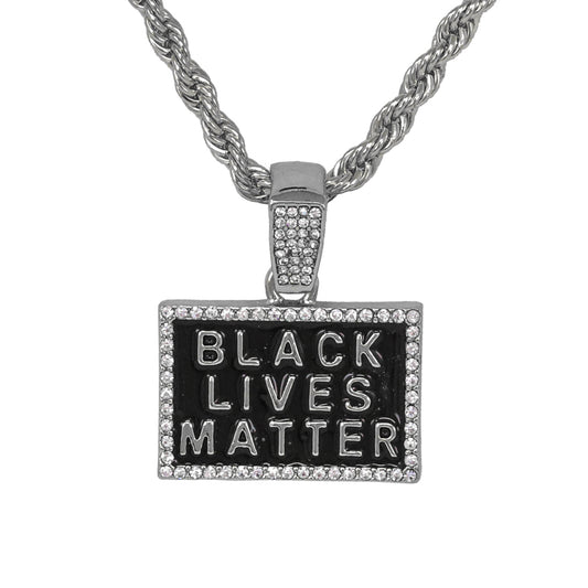 Iced Medium Blm Pendant with 4mm Rope Chain 24" - HC-1289