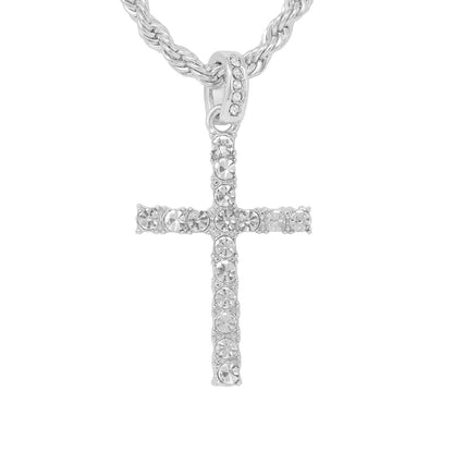 Iced Medium Cross Pendant with 4mm Rope Chain 24" - HC-1290