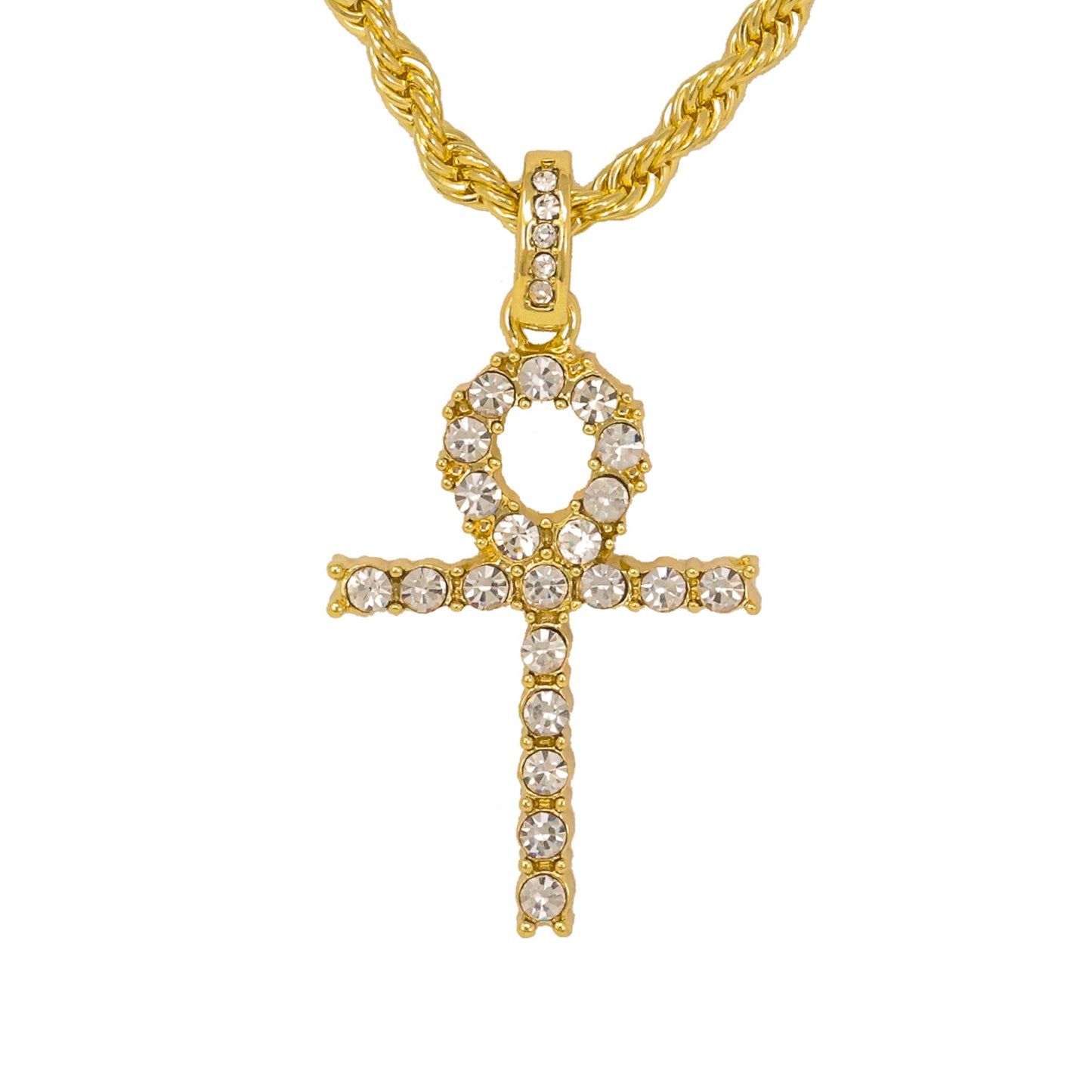 Iced Medium Ankh Cross Pendant with 4mm Rope Chain 24" - HC-1291*
