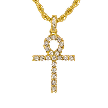 Iced Medium Ankh Cross Pendant with 4mm Rope Chain 24" - HC-1291*