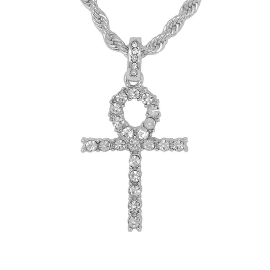 Iced Medium Ankh Cross Pendant with 4mm Rope Chain 24" - HC-1291*