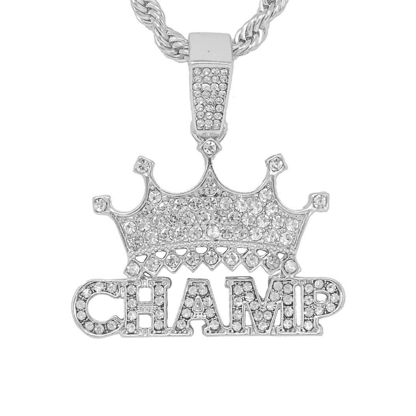 Iced Medium Champ Pendant with 4mm Rope Chain 24" - HC-1292