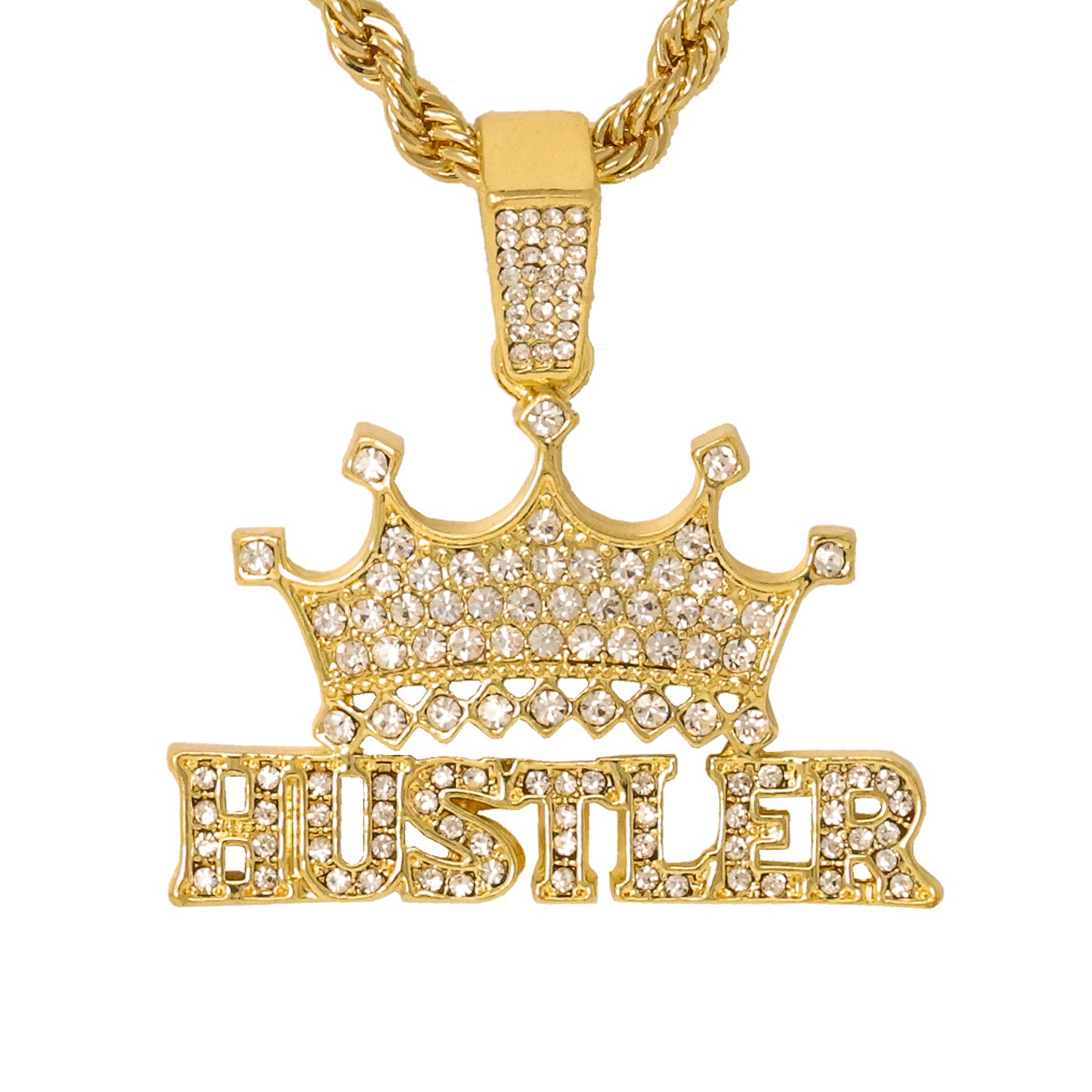 Iced Medium Hustler Pendant with 4mm Rope Chain 24" - HC-1293