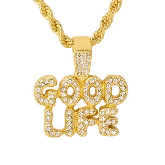 Iced Medium Good Life Pendant with 4mm Rope Chain 24" - HC-1294*