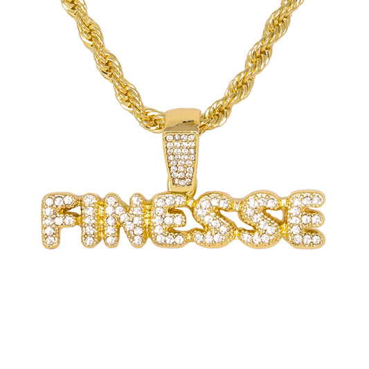 Iced Medium Finesse Pendant with 4mm Rope Chain 24" - HC-1295*
