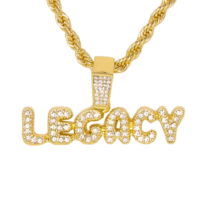 Iced Medium Legacy Pendant with 4mm Rope Chain 24" - HC-1296*