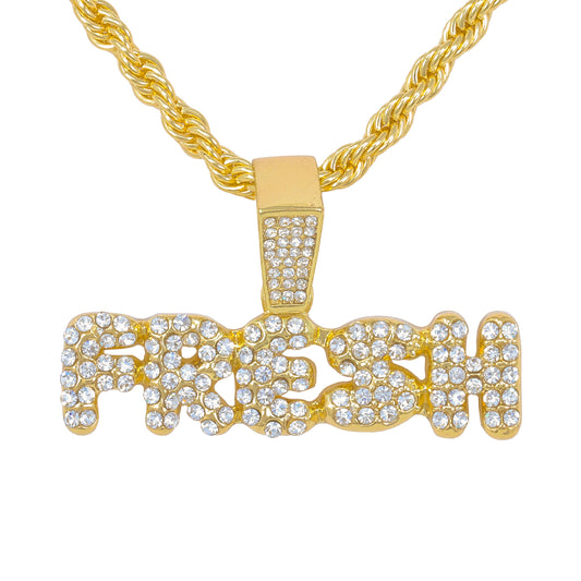 Iced Medium Fresh Pendant with 4mm Rope Chain 24" - HC-1297*