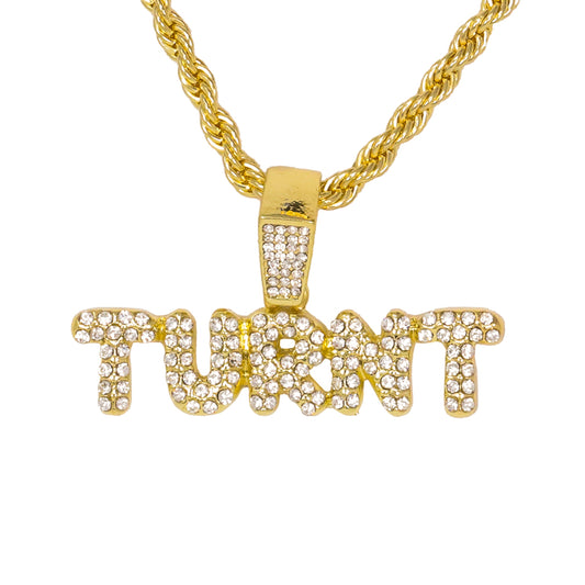 Iced Medium Turnt Pendant with 4mm Rope Chain 24" - HC-1298*