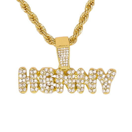 Iced Medium Henny Pendant with 4mm Rope Chain 24" - HC-1299*