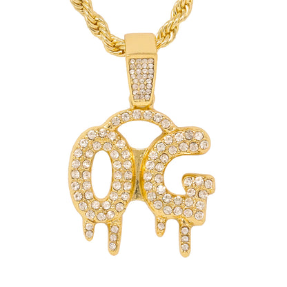 Iced Medium Og Pendant with 4mm Rope Chain 24" - HC-1301