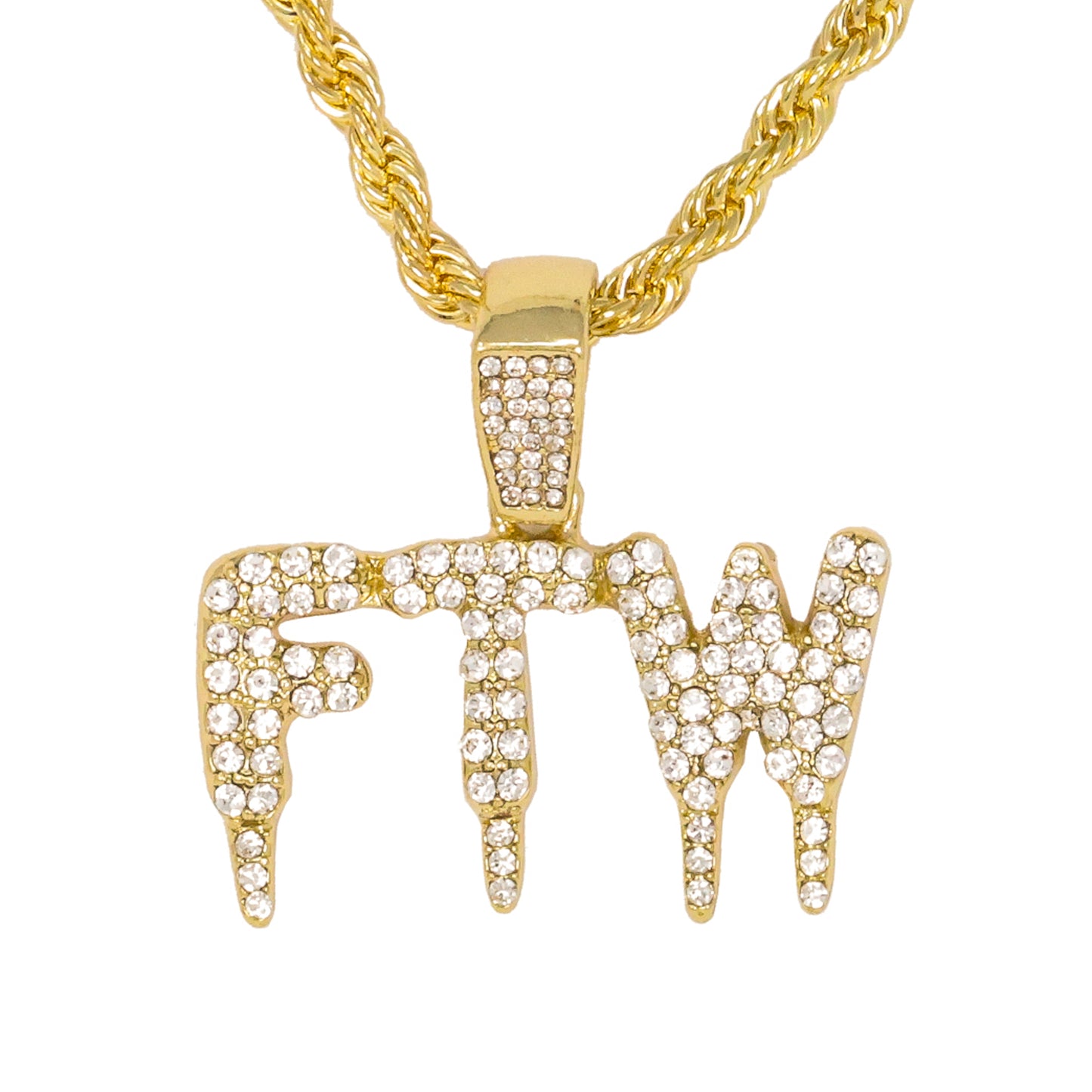 Iced Medium For The Win Pendant with 4mm Rope Chain 24" - HC-1302*