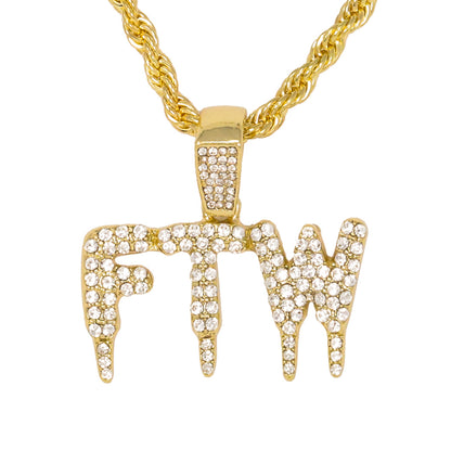 Iced Medium For The Win Pendant with 4mm Rope Chain 24" - HC-1302*