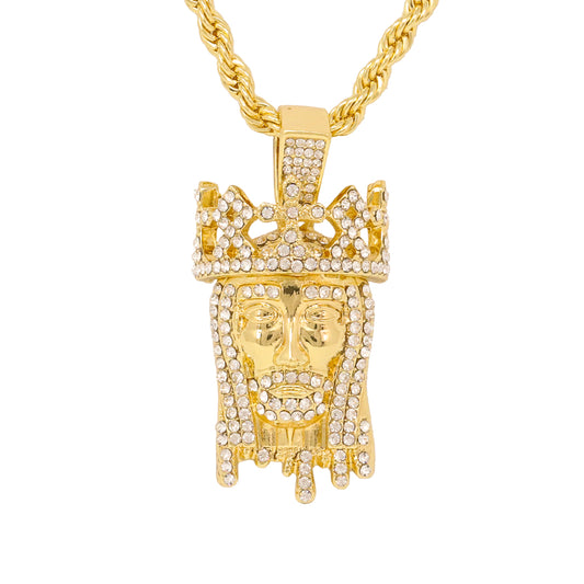 Iced Medium Jesus Pendant with 4mm Rope Chain 24" - HC-1304*