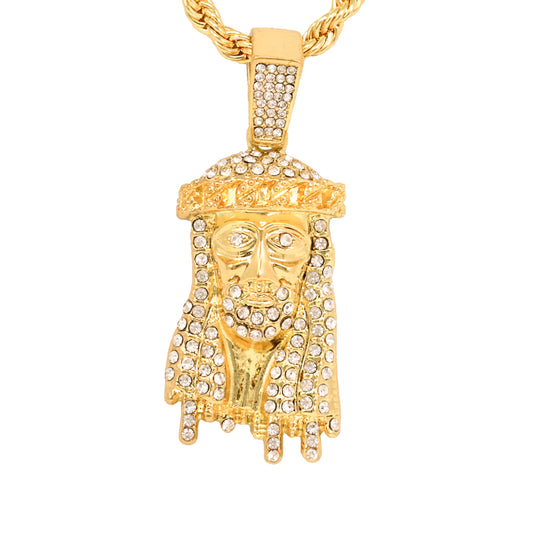 Iced Medium Jesus Pendant with 4mm Rope Chain 24" - HC-1305*
