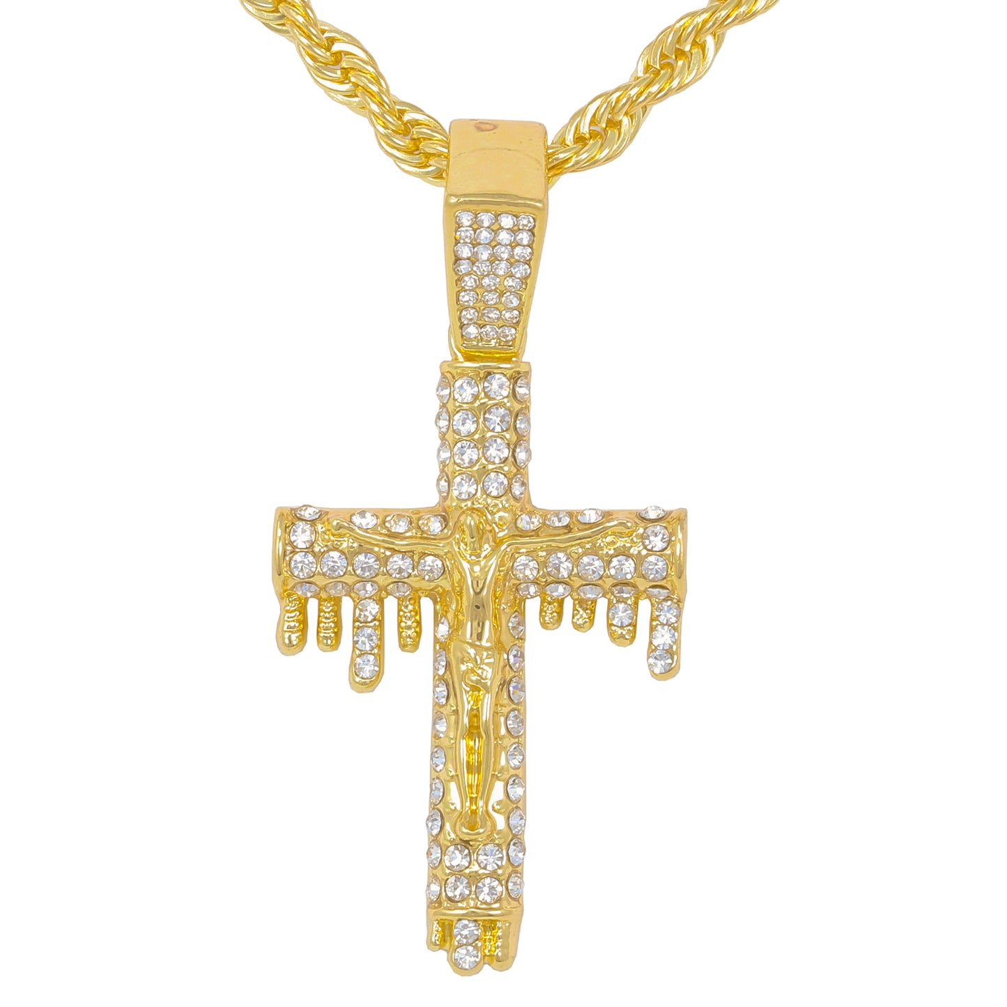 Iced Medium Crucifix Pendant with 4mm Rope Chain 24" - HC-1309*