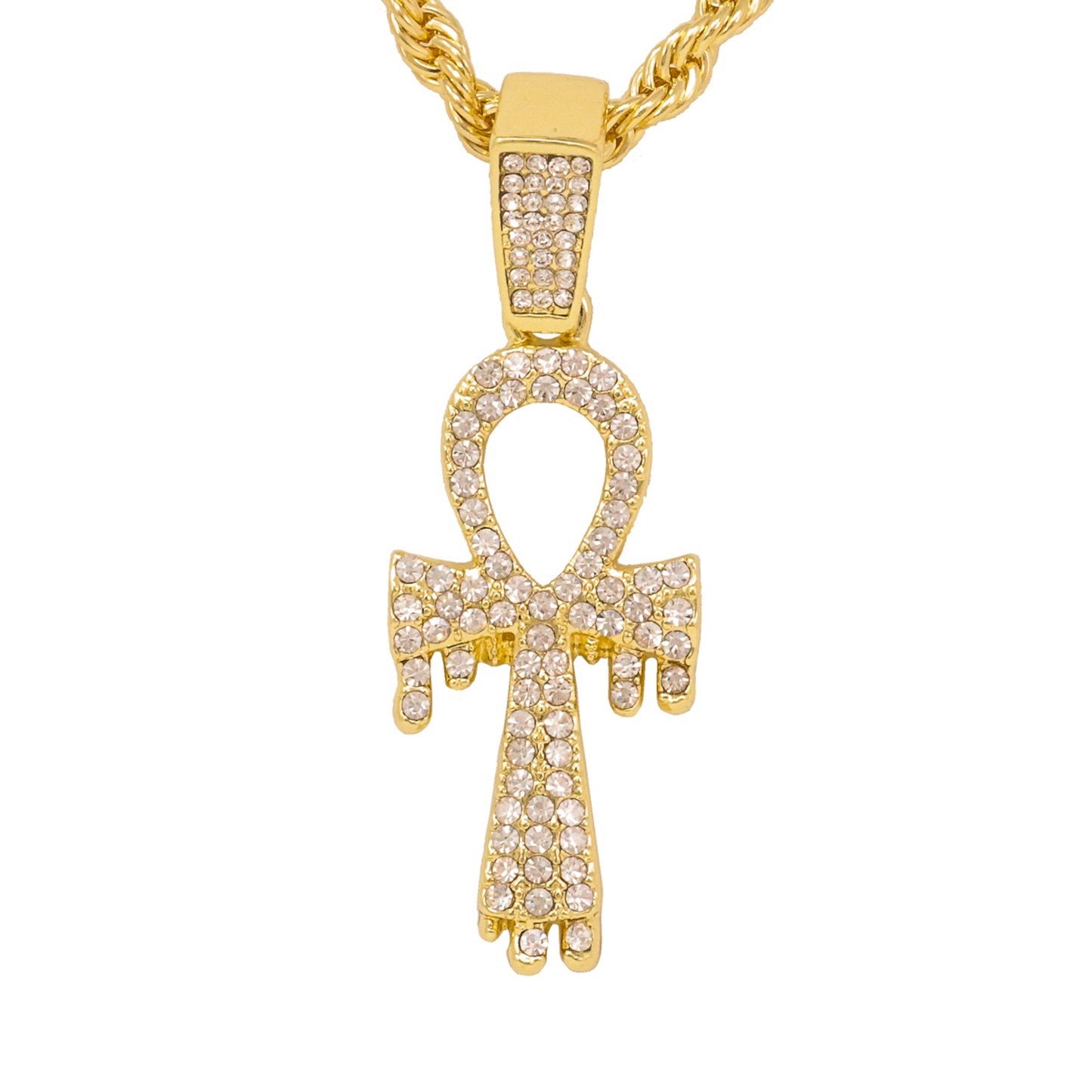 Iced Medium Ankh Cross Pendant with 4mm Rope Chain 24" - HC-1310*