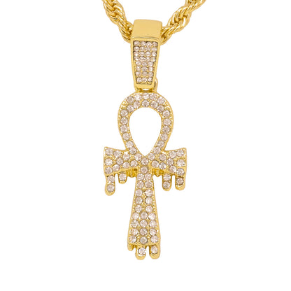 Iced Medium Ankh Cross Pendant with 4mm Rope Chain 24" - HC-1310*