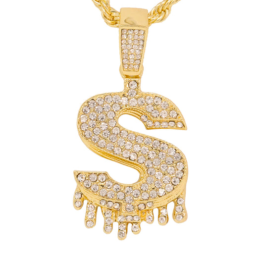 Iced Medium Money Pendant with 4mm Rope Chain 24" - HC-1311*