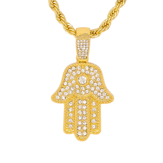Iced Medium Hamsa Pendant with 4mm Rope Chain 24" - HC-1319*