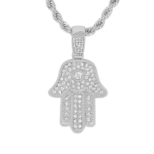 Iced Medium Hamsa Pendant with 4mm Rope Chain 24" - HC-1319*