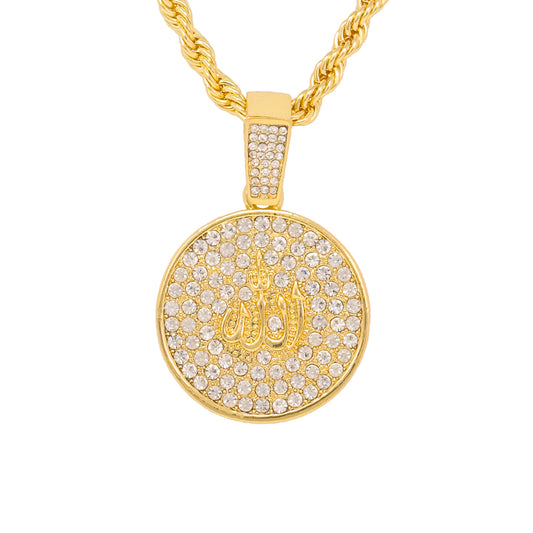 Iced Medium Islamic Pendant with 4mm Rope Chain 24" - HC-1320*