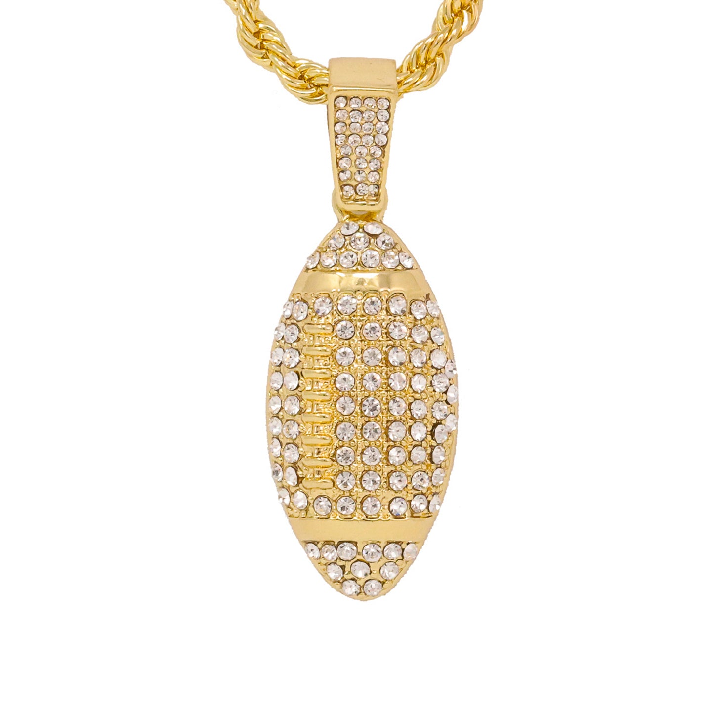 Iced Medium Football Pendant with 4mm Rope Chain 24" - HC-1321
