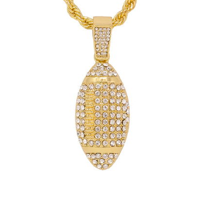 Iced Medium Football Pendant with 4mm Rope Chain 24" - HC-1321