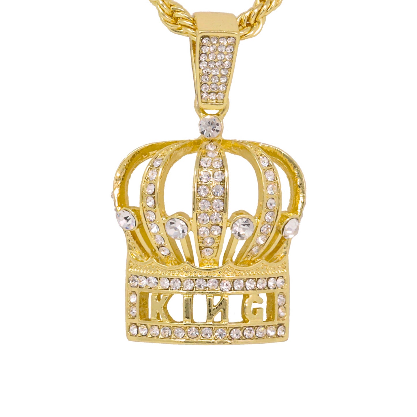Iced Medium Crown Pendant with 4mm Rope Chain 24" - HC-1322