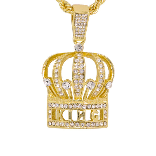 Iced Medium Crown Pendant with 4mm Rope Chain 24" - HC-1322