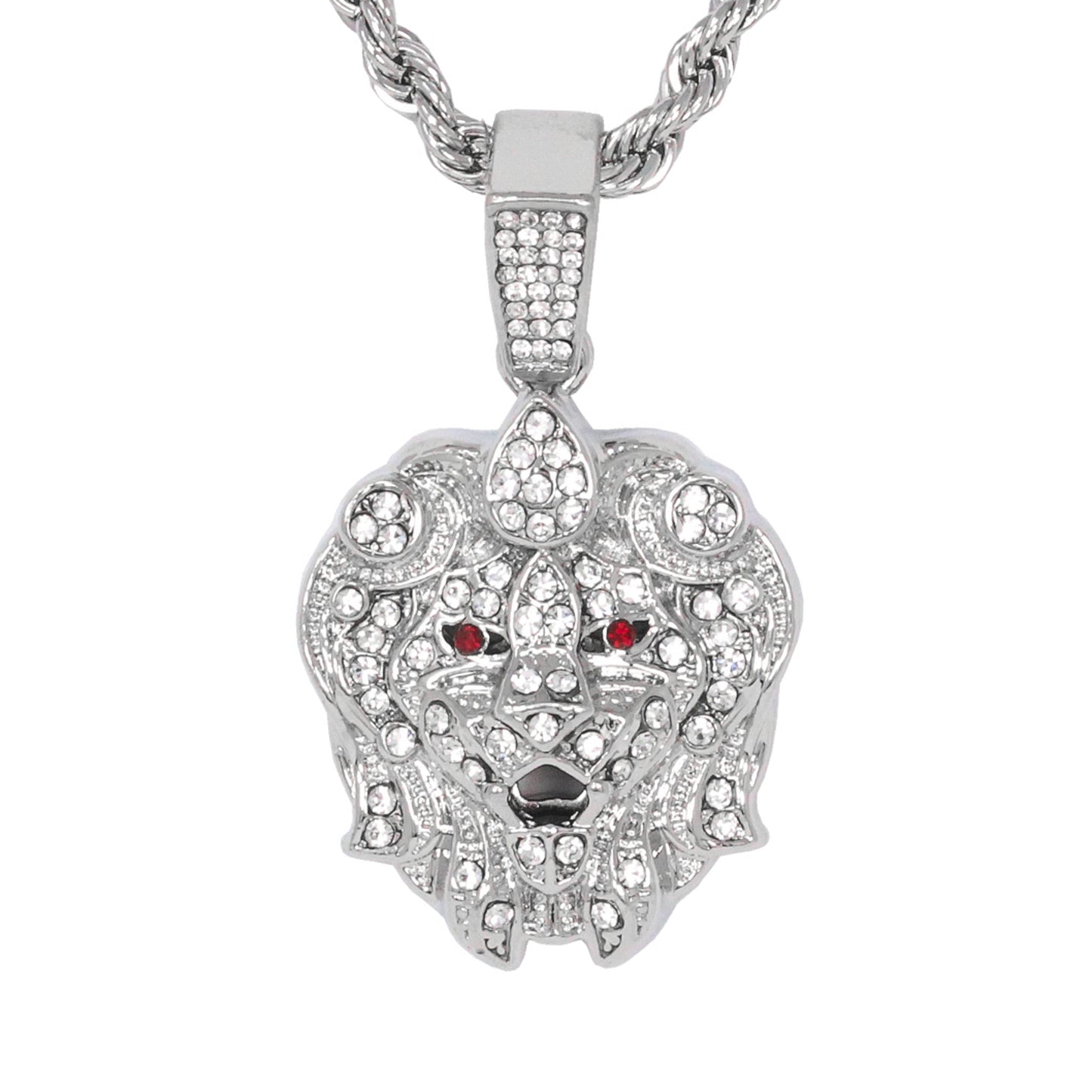 Iced Medium Lion Pendant with 4mm Rope Chain 24" - HC-1323