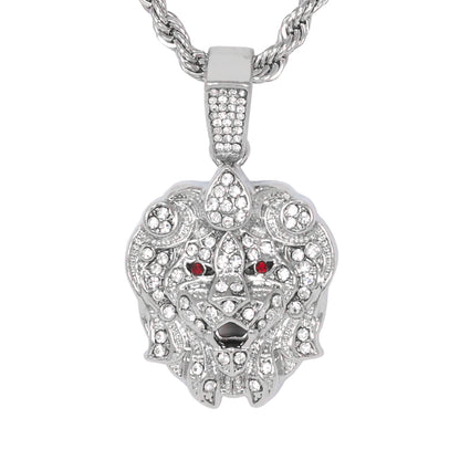 Iced Medium Lion Pendant with 4mm Rope Chain 24" - HC-1323