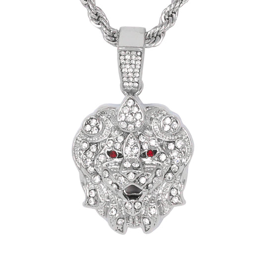 Iced Medium Lion Pendant with 4mm Rope Chain 24" - HC-1323
