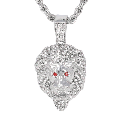 Iced Medium Lion Pendant with 4mm Rope Chain 24" - HC-1324