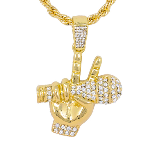 Iced Medium Music Pendant with 4mm Rope Chain 24" - HC-1325*